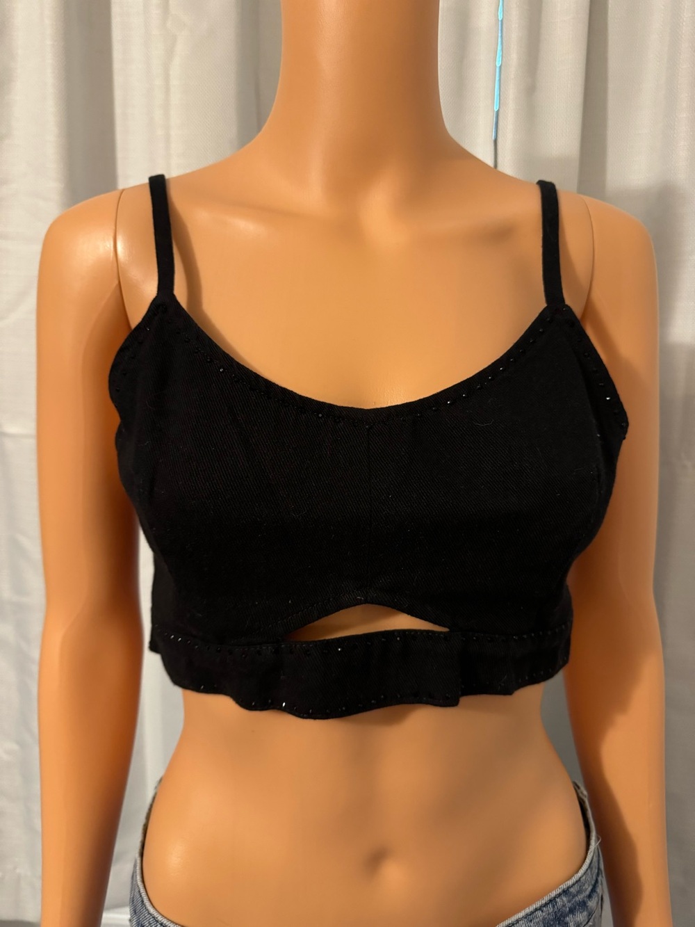 Cool House of Harlow 1960 size 6 black denim studded smocked crop top new